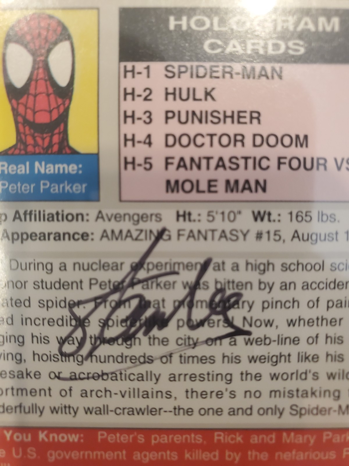 STAN LEE AUTOGRAPH SPIDER-MAN Impel 1991 Marvel Universe H-1  Hologram Stan Lee view 2