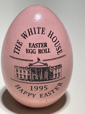 1995 White House Easter Egg, pink in color,  Bill and Hillary Clinton