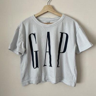 Gap Oversized Cropped Logo Tee Damen XS Weiß Navy Spellout Grafik Siehe Bilder