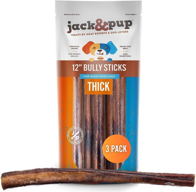 12 Inch Bully Sticks for Dogs (3 Pack) Extra Thick Dog Chews Long Lasting, Odor