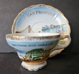 Vintage EFFCO Imports Japan HP San Francisco Cup & Saucer Cable Car Golden Gate