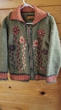 Peruvian Trading Co. Knit Cardigan Bohemian Floral Embellished Sweater Zipper
