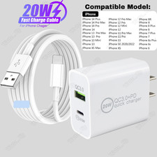 20W USB-C PD Power Adapter Fast Charger Cable For iPhone 14 13 12 11 XR X 8 7 6
