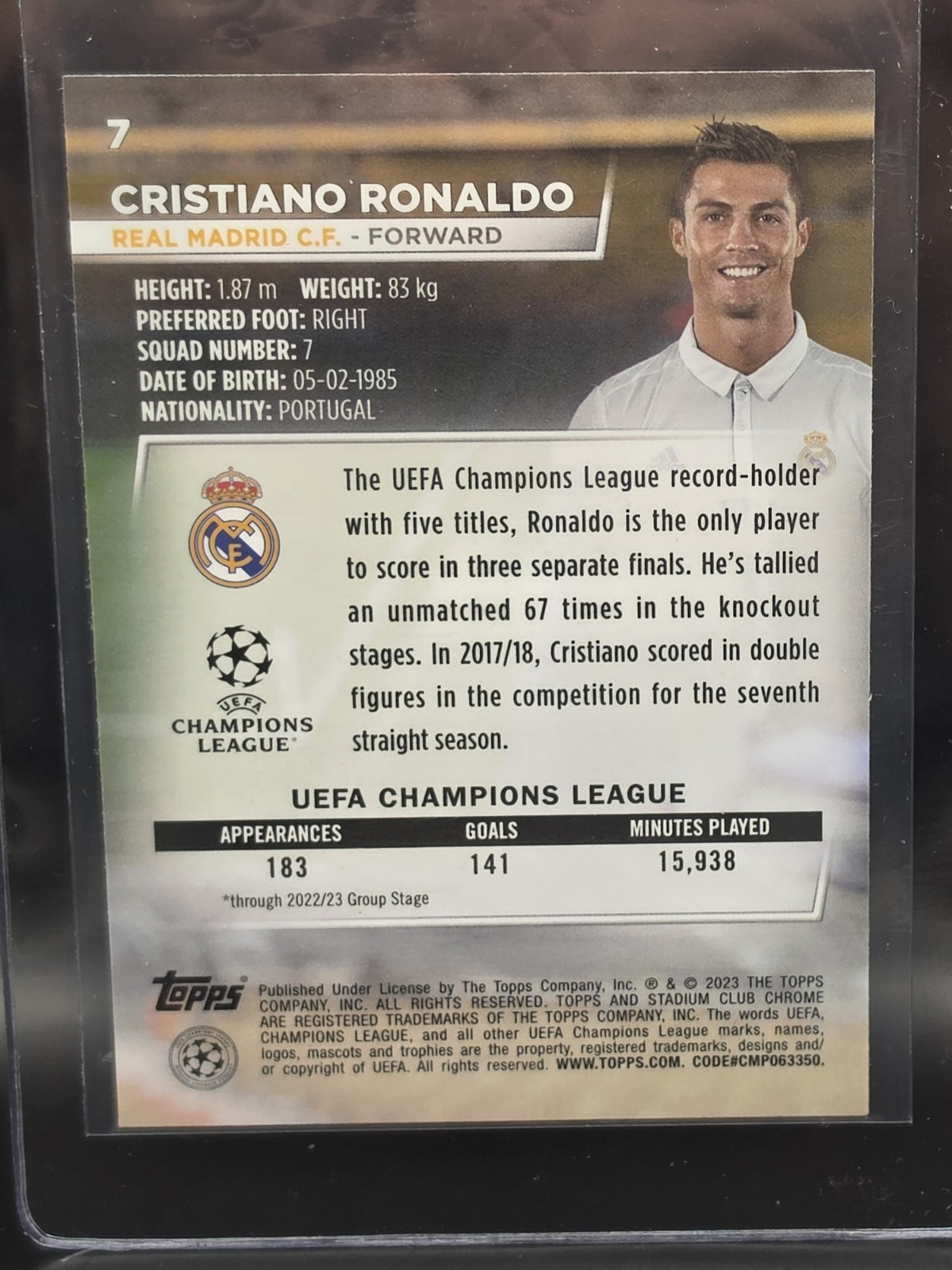2022-23 TOPPS STADIUM CLUB CHROME UEFA CLUB COMPETITIONS 7 CRISTIANO RONALDO view 2
