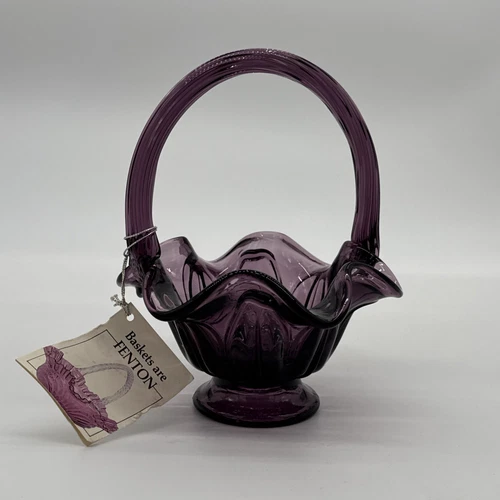 Fenton Twisted Handle Glass Basket Amethyst/Purple