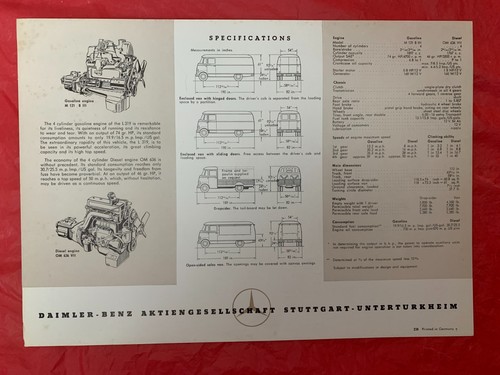 Mercedes-Benz anni '50 "L 319 D" - Brochure/Catalogo Vendita Furgoni Originale - Foto 2 di 2