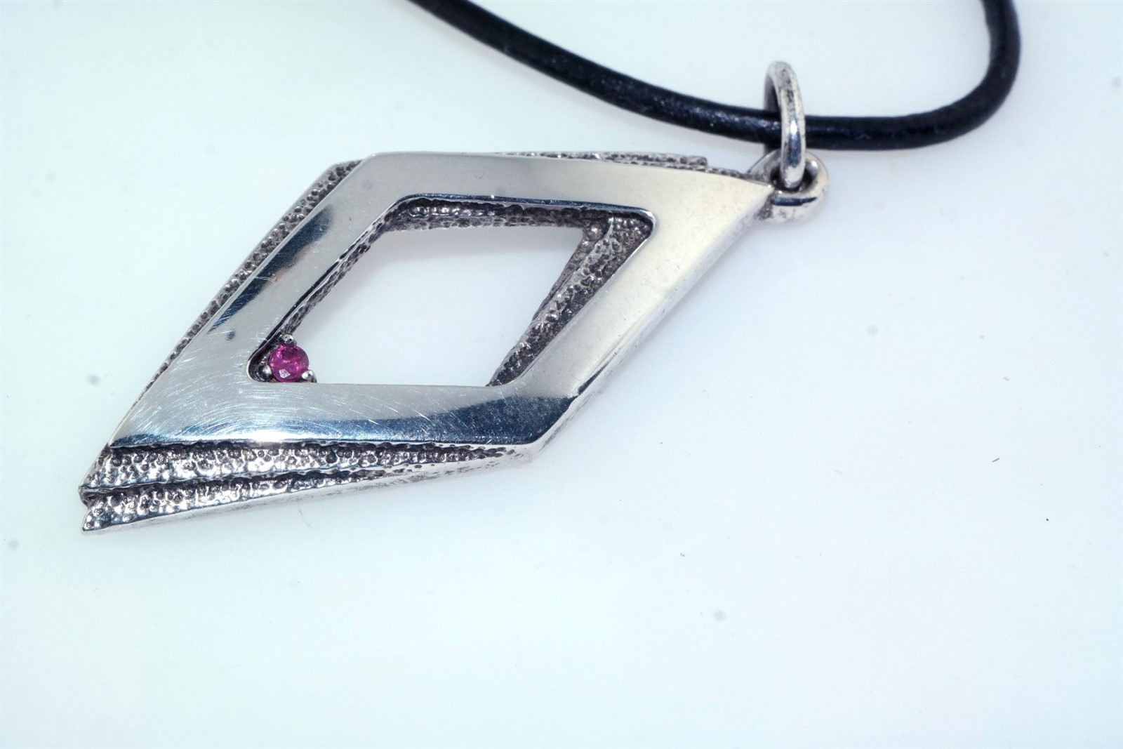 Designer Ruby Hammered Sterling Silver Diamond Sh… - image 3