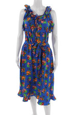 Bergdorf Goodman Womens Blue Floral Sundress Midcalf Size L