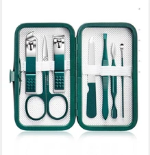 Premium 7-Piece Manicure Pedicure Set in Teal Case Stainless Steel Travel & Home