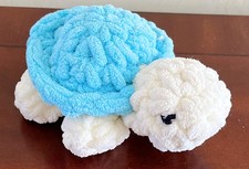 Adorable Blue  White Sea Turtle Crochet Plushie Tortoise Stuffed Animal Toy