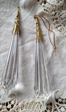 Drop Crystal Christmas Ornaments Gold Beads Tassels Victorian Tree Set of 2