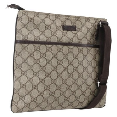GUCCI GG Supreme Shoulder Bag PVC Beige Silver 141626 Auth GUCCI GG Supreme Shoulder Bag PVC Beige Silver 141626 Auth