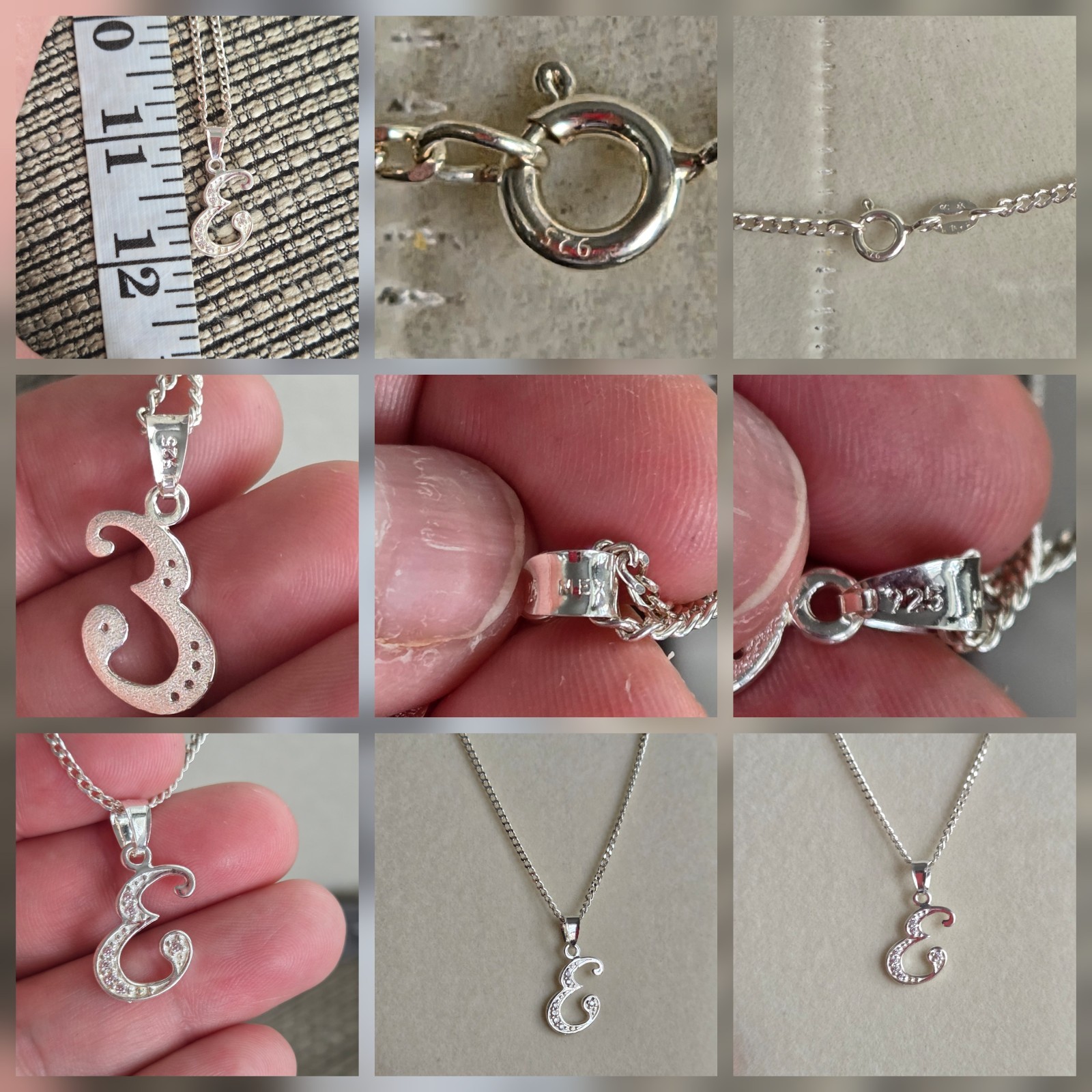 925 Sterling Silver Script Initial E Pendant Neck… - image 3