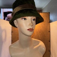 VINTAGE 1960'S JOSEPH MAGNIN Forest Green Monterey Italy Ladies Hat M