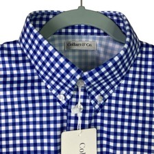 Collars  Co Polo Shirt Mens S Navy Blue Gingham Button Down Dress Collar NWT