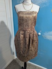 Mango Strapless Brocade Dress in Brown and Gold, size XL.