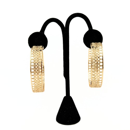 Byzantine Filigree Lattice Basket Weave Gold Plated Hoop Earrings
