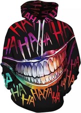 Joker Laugh Hoodie Creepy Smile HAHA Neon 3D Graphic Pullover Unisex Streetwear