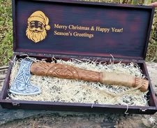 Personalized Hand-Forged Viking Axe with Wooden Gift Box Custom Engraved Axe