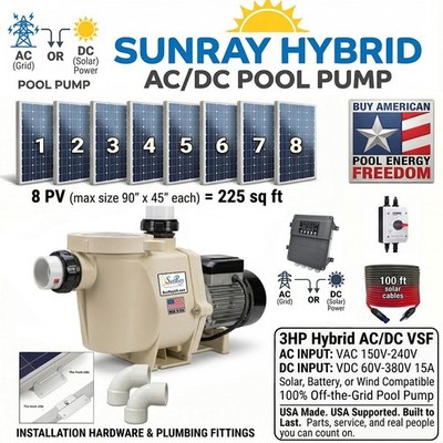 3HP Hybrid AC/DC Brushless Variable Speed Solar Whisperflo Style Pool Pump ONLY*