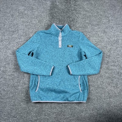 L.L. Bean Sweatshirt Womens Medium Blue Fleece Snap Mock Neck Pullover Pockets