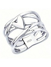 925 Sterling Silver Heart Ring Unique Open Design Women Fashion Jewelry Size 6
