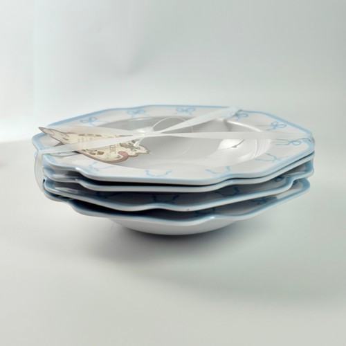 Shabby Chic Blue Ribbon Bow Melamine Salad Bowls Set of 4 – 9.6" NWT - Picture 3 of 5