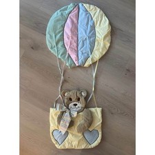 Large 90s Vintage Quilted Hot Air Balloon Teddy Bear Nursery Wall Hanging Decor