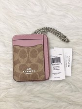 NWT Coach Zip Card Case In Signature Canvas in Tan/Dust pink CW883