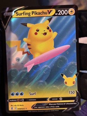 Pokémon Surfing Pikachu V Holo Celebrations 008/025 Basic 2021 English TCG