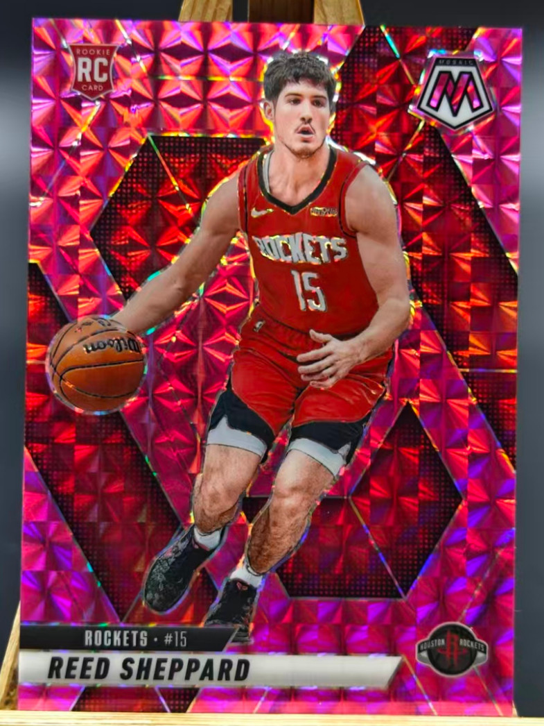 Reed Sheppard 2024-25 Panini Mosaic 112/175 Base Pink RC Rockets #249