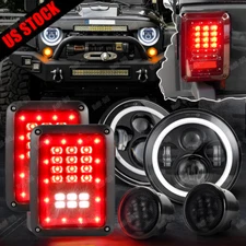2007-2018 for Jeep Wrangler JK Combo 7" LED Halo Headlights Tail Lights Fog Lamp