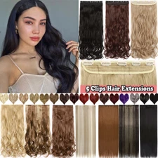 Clip In Real Natural As Human Hair Extensions One Piece 3/4 Full Head 5 Clips US