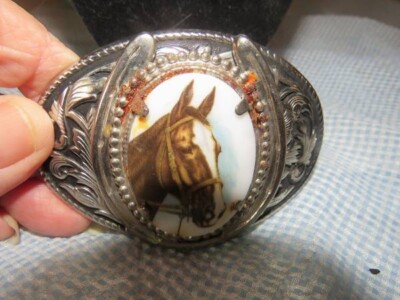 Vintage Western Ornate Scroll Silver Toned Belt Buckle w/ Red Goldstone Cabochon Vintage Fleming Sterling Silver Overlay Belt Buckle: Ruby  main image 2