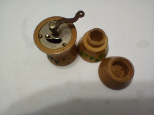 Vintage MCM Holz Salzstreuer und Pfeffermühle Mühle Set handbemalt - Bild 9 von 9