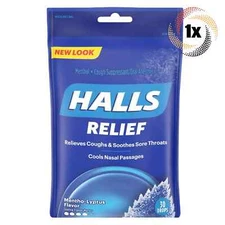 1x Bag HALLS Relief Menthol Flavor Soothing Oral Cough Drops - 30 Drops Per Bag