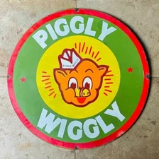PORCELIAN PIGGLY WIGGLY ENAMEL SIGN SIZE 30X30 INCHES DOUBLE SIDED