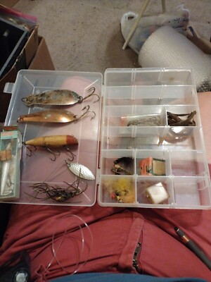 ebay vintage fishing lures with box JACK'S TACKLE MFG CO RIP L LURE Lure & BLACK Toad Tackle Rustic Tackle Box | *Vintage*