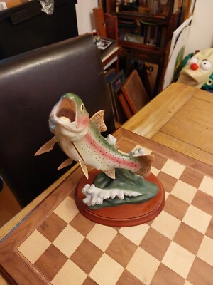 Hand Painted Porcelain Field & Stream DEFIANCE Rainbow Trout Sculpture Al Agnew