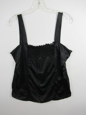 Vintage Embroidered Satin Camisole Size 40 Black Nylon Made in USA