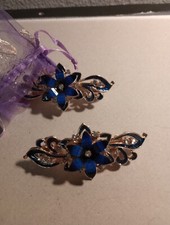 Beautiful Hair Clip Set Of Two Blue And White Crystal Decorations