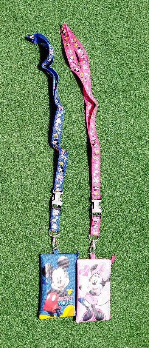 Disney Licensed Mickey & Minnie Mouse Lanyard with Zipper Wallet Pouch ID Badge Holder