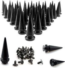 40 Pairs Black Cone Spikes Punk Rivets and Screwback Studs Metal Bullet Spikes S