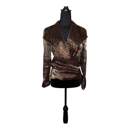 Vintage 80s 90s CACHET Cheetah Leopard Crossover Blouse Top Cocktail Size 10