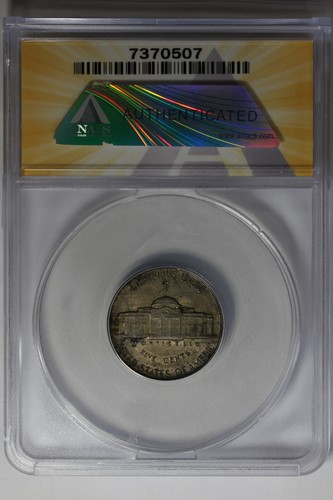 (ND)-P .05 ANACS AU50 JEFFERSON 1942-1945 SPLIT AFTER STRIKE JEFFERSON SILVER - Picture 2 of 2