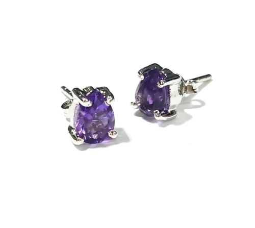 Amethyst Stud Earrings, 925 Sterling Silver Amethyst Stud Earrings, Gif For Her - Picture 5 of 7