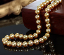 Charming 18"9-10MM SOUTH SEA GENUINE DARK GOLD ROUND PEARL NECKLACE 1358