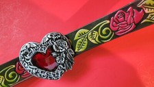 ROSE Flower Genuine Leather Cowhide Belt and Heart Epoxy Enamel Buckle