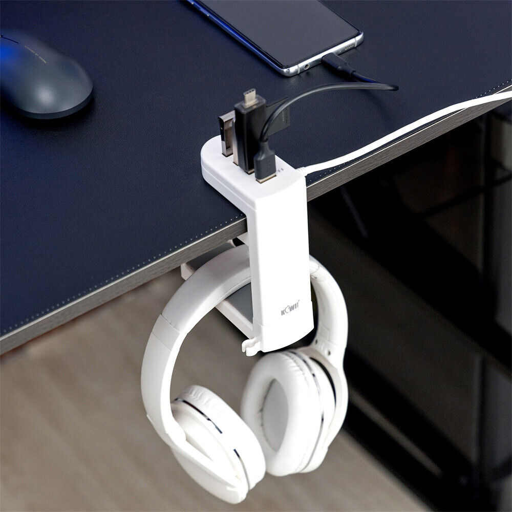 360° Headset Earphone Headphone Stand Hook Hanger Holder + USB 3.0 2.0 Data  Hub