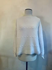 MINT VELVET, White-Cotton Blend Knit-Long Sleeve-,Mid Weight-Jumper. Size M